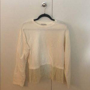 Zara- white long sleeve fringe top